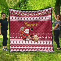Custom Maryland Christmas Quilt Santa Claus Riding A Reindeer - Wonder Print Shop