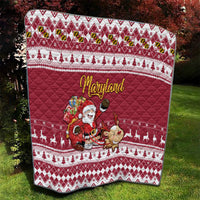 Custom Maryland Christmas Quilt Santa Claus Riding A Reindeer - Wonder Print Shop