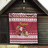 Custom Maryland Christmas Quilt Santa Claus Riding A Reindeer - Wonder Print Shop
