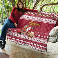 Custom Maryland Christmas Quilt Santa Claus Riding A Reindeer - Wonder Print Shop