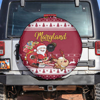 Custom Maryland Christmas Spare Tire Cover Santa Claus Riding A Reindeer - Wonder Print Shop