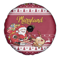Custom Maryland Christmas Spare Tire Cover Santa Claus Riding A Reindeer - Wonder Print Shop
