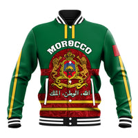 Morocco Proclamation Day Baseball Jacket Marruecos Coat of Arms Roses Pattern - Wonder Print Shop