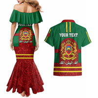 Morocco Proclamation Day Couples Matching Mermaid Dress and Hawaiian Shirt Marruecos Coat of Arms Roses Pattern - Wonder Print Shop