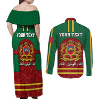 Morocco Proclamation Day Couples Matching Off Shoulder Maxi Dress and Long Sleeve Button Shirt Marruecos Coat of Arms Roses Pattern - Wonder Print Shop