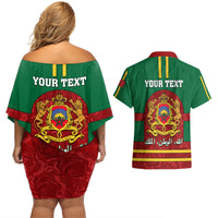 Morocco Proclamation Day Couples Matching Off Shoulder Short Dress and Hawaiian Shirt Marruecos Coat of Arms Roses Pattern - Wonder Print Shop