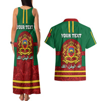 Morocco Proclamation Day Couples Matching Tank Maxi Dress and Hawaiian Shirt Marruecos Coat of Arms Roses Pattern - Wonder Print Shop