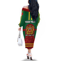 Morocco Proclamation Day Family Matching Off Shoulder Long Sleeve Dress and Hawaiian Shirt Marruecos Coat of Arms Roses Pattern - Wonder Print Shop