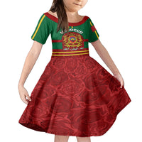 Morocco Proclamation Day Family Matching Short Sleeve Bodycon Dress and Hawaiian Shirt Marruecos Coat of Arms Roses Pattern - Wonder Print Shop