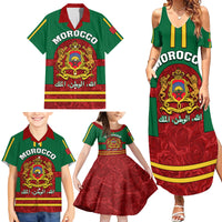 Morocco Proclamation Day Family Matching Summer Maxi Dress and Hawaiian Shirt Marruecos Coat of Arms Roses Pattern - Wonder Print Shop
