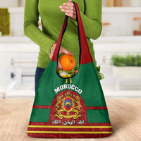 Morocco Proclamation Day Grocery Bag Marruecos Coat of Arms Roses Pattern