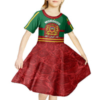 Morocco Proclamation Day Kid Short Sleeve Dress Marruecos Coat of Arms Roses Pattern - Wonder Print Shop