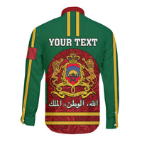 Morocco Proclamation Day Long Sleeve Button Shirt Marruecos Coat of Arms Roses Pattern - Wonder Print Shop