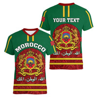 Morocco Proclamation Day Women V Neck T Shirt Marruecos Coat of Arms Roses Pattern - Wonder Print Shop