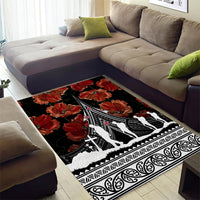 New Zealand ANZAC Day Area Rug Poppy With Polynesian Pattern - Wonder Print Shop