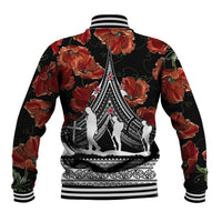 New Zealand ANZAC Day Baseball Jacket Poppy With Polynesian Pattern - Wonder Print Shop