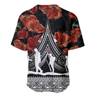 New Zealand ANZAC Day Baseball Jersey Poppy With Polynesian Pattern - Wonder Print Shop