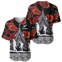 New Zealand ANZAC Day Baseball Jersey Poppy With Polynesian Pattern - Wonder Print Shop