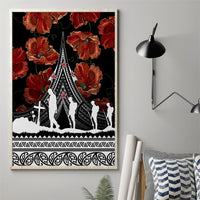 New Zealand ANZAC Day Canvas Wall Art Poppy With Polynesian Pattern - Wonder Print Shop