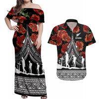 New Zealand ANZAC Day Couples Matching Off Shoulder Maxi Dress and Hawaiian Shirt Poppy With Polynesian Pattern - Wonder Print Shop