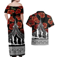 New Zealand ANZAC Day Couples Matching Off Shoulder Maxi Dress and Hawaiian Shirt Poppy With Polynesian Pattern - Wonder Print Shop