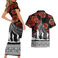 New Zealand ANZAC Day Couples Matching Short Sleeve Bodycon Dress and Hawaiian Shirt Poppy With Polynesian Pattern - Wonder Print Shop