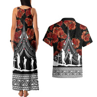 New Zealand ANZAC Day Couples Matching Tank Maxi Dress and Hawaiian Shirt Poppy With Polynesian Pattern - Wonder Print Shop