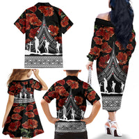 New Zealand ANZAC Day Family Matching Off Shoulder Long Sleeve Dress and Hawaiian Shirt Poppy With Polynesian Pattern - Wonder Print Shop