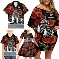 New Zealand ANZAC Day Family Matching Off Shoulder Short Dress and Hawaiian Shirt Poppy With Polynesian Pattern - Wonder Print Shop