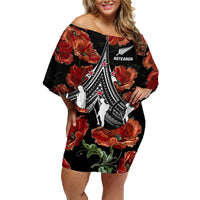 New Zealand ANZAC Day Family Matching Off Shoulder Short Dress and Hawaiian Shirt Poppy With Polynesian Pattern - Wonder Print Shop
