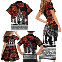 New Zealand ANZAC Day Family Matching Short Sleeve Bodycon Dress and Hawaiian Shirt Poppy With Polynesian Pattern - Wonder Print Shop