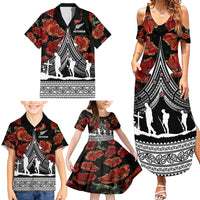 New Zealand ANZAC Day Family Matching Summer Maxi Dress and Hawaiian Shirt Poppy With Polynesian Pattern - Wonder Print Shop