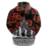 New Zealand ANZAC Day Hoodie Poppy With Polynesian Pattern - Wonder Print Shop