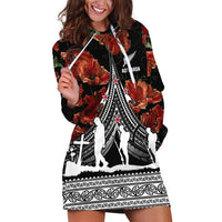 New Zealand ANZAC Day Hoodie Dress Poppy With Polynesian Pattern - Wonder Print Shop
