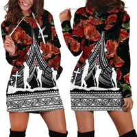 New Zealand ANZAC Day Hoodie Dress Poppy With Polynesian Pattern - Wonder Print Shop
