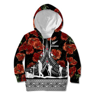 New Zealand ANZAC Day Kid Hoodie Poppy With Polynesian Pattern - Wonder Print Shop