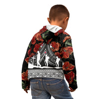 New Zealand ANZAC Day Kid Hoodie Poppy With Polynesian Pattern - Wonder Print Shop