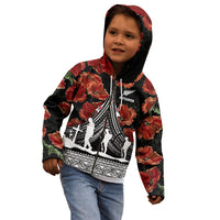 New Zealand ANZAC Day Kid Hoodie Poppy With Polynesian Pattern - Wonder Print Shop