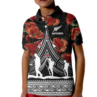 New Zealand ANZAC Day Kid Polo Shirt Poppy With Polynesian Pattern - Wonder Print Shop