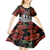 New Zealand ANZAC Day Kid Short Sleeve Dress Poppy With Polynesian Pattern - Wonder Print Shop