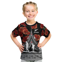 New Zealand ANZAC Day Kid T Shirt Poppy With Polynesian Pattern - Wonder Print Shop