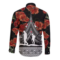New Zealand ANZAC Day Long Sleeve Button Shirt Poppy With Polynesian Pattern - Wonder Print Shop