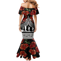 New Zealand ANZAC Day Mermaid Dress Poppy With Polynesian Pattern - Wonder Print Shop