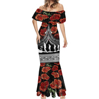 New Zealand ANZAC Day Mermaid Dress Poppy With Polynesian Pattern - Wonder Print Shop