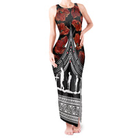 New Zealand ANZAC Day Tank Maxi Dress Poppy With Polynesian Pattern - Wonder Print Shop