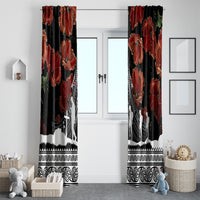 New Zealand ANZAC Day Window Curtain Poppy With Polynesian Pattern - Wonder Print Shop