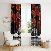New Zealand ANZAC Day Window Curtain Poppy With Polynesian Pattern - Wonder Print Shop