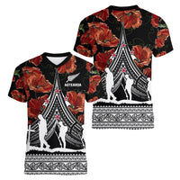 New Zealand ANZAC Day Women V Neck T Shirt Poppy With Polynesian Pattern - Wonder Print Shop