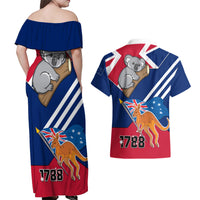 Australia Day Kangaroo and Koala With Flag Couples Matching Off Shoulder Maxi Dress and Hawaiian Shirt - Wonder Print Shop