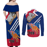 Australia Day Kangaroo and Koala With Flag Couples Matching Off Shoulder Maxi Dress and Long Sleeve Button Shirt - Wonder Print Shop